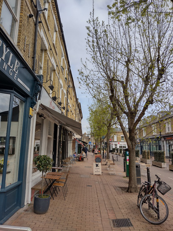 Fig. 72: Regular tree planting (Raywood Ash) heightens the pedestrian scale and appearance of Old York Road