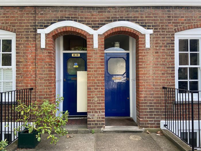 Fig. 109: Fine detailing of the doors with original door and fanlights in place.