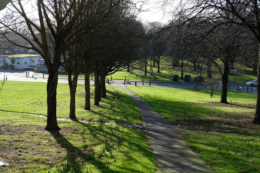 Fig. 97: A view down Downshire Field from near the slab blocks