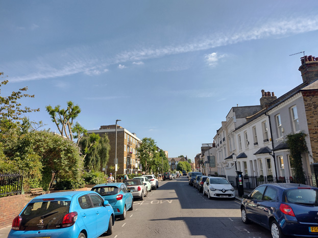 Fig: 77: Although outside the Conservation Area, the setting back of estate buildings has opened up Battersea High Street