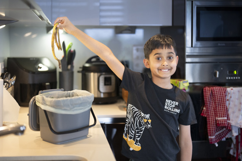 Riaan recycling his food waste