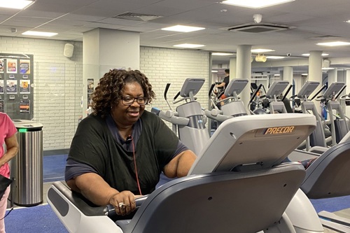 Gym user Joan uses a treadmill at Latchmere Leisure Centre