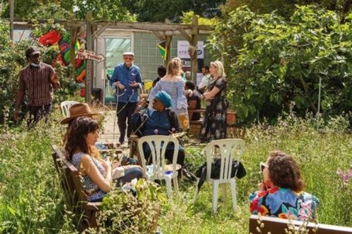 People in a community garden.